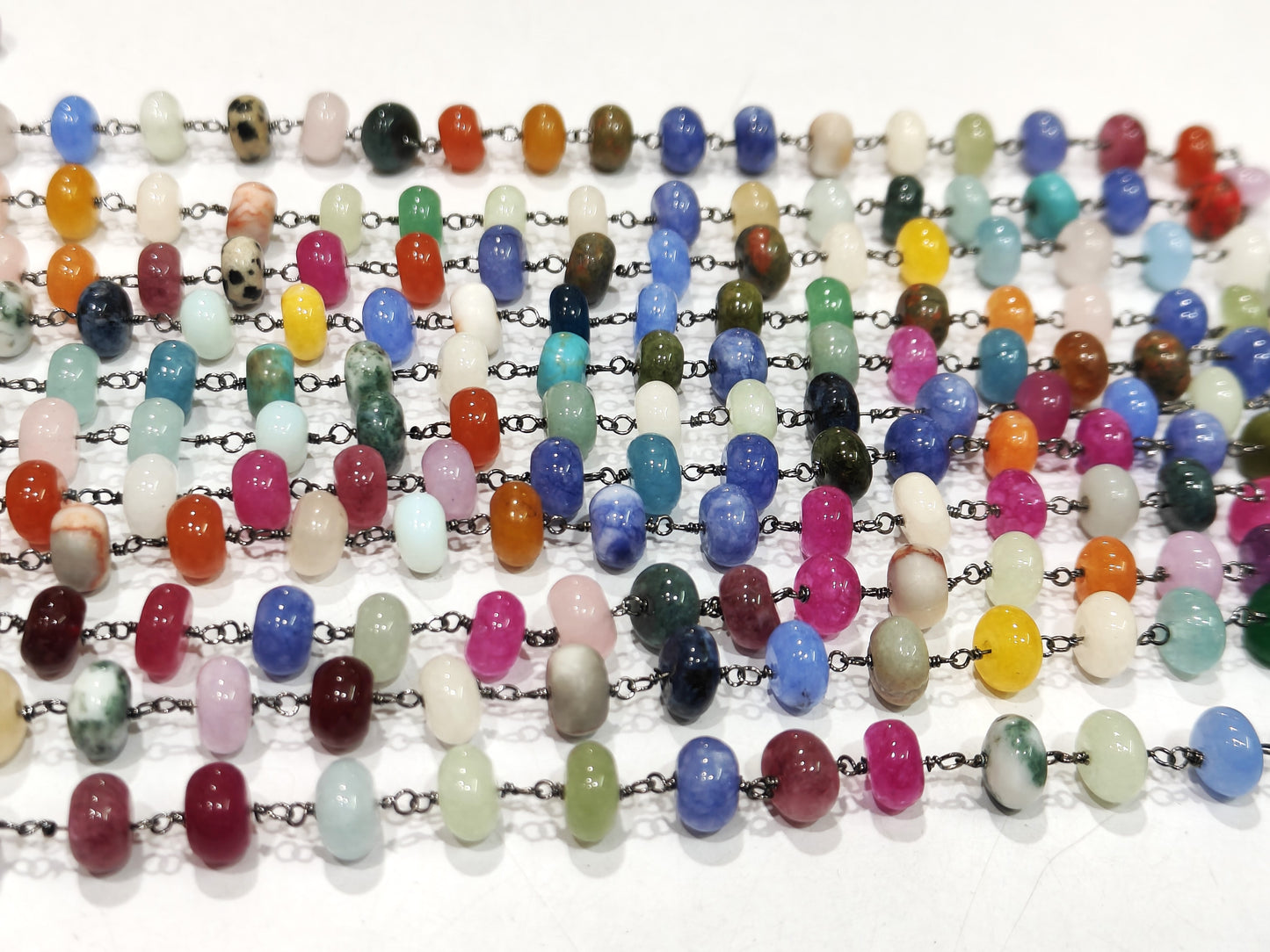 Natural Gemstones Multi color Beads 8mm Rosary chains Sold Per Foot Rainbow beaded Chain