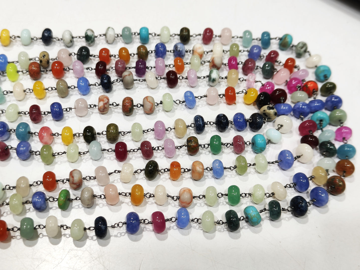 Natural Gemstones Multi color Beads 8mm Rosary chains Sold Per Foot Rainbow beaded Chain