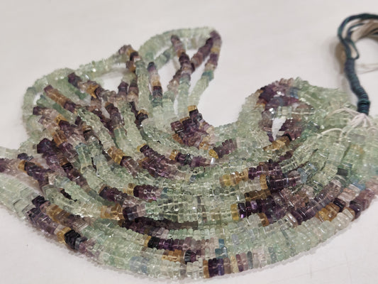 Natural Multi Fluorite Heishi Cut 4mm Square Beads Sold Per Strand 8 inches Long