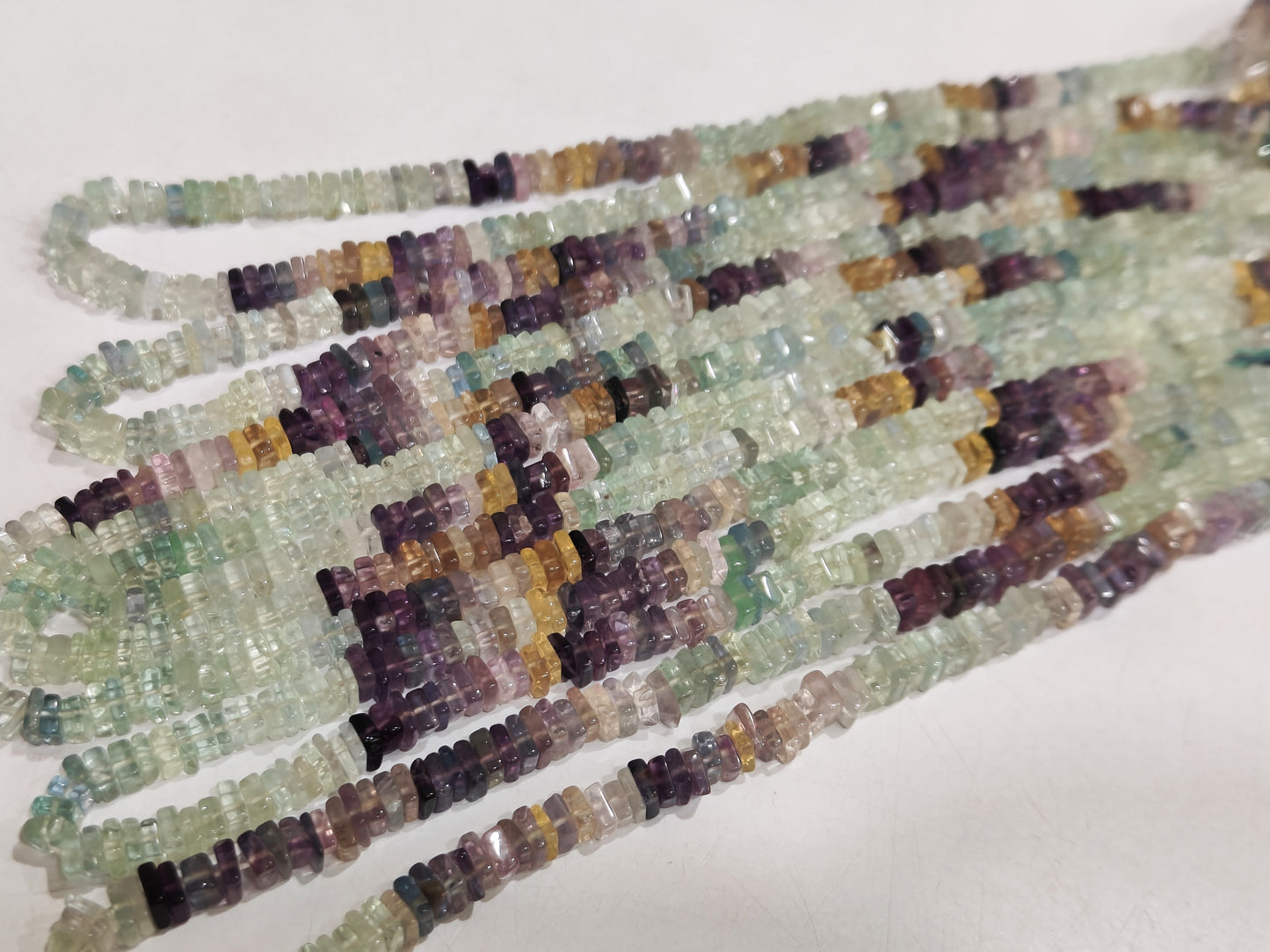 Natural Multi Fluorite Heishi Cut 4mm Square Beads Sold Per Strand 8 inches Long