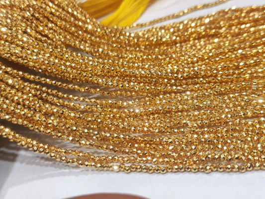 Natural Golden Pyrite Rondelle 2mm Faceted Beads Sold Per Strand 12 Inches Long