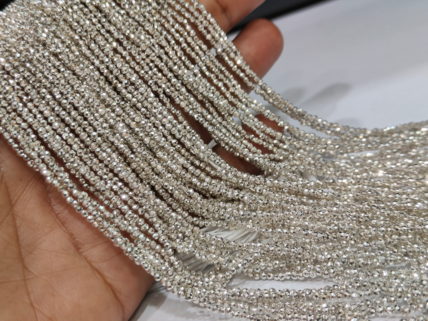 Natural Silver Pyrite Rondelle Faceted 2mm Beads Sold Per Strand 12 Inches Long