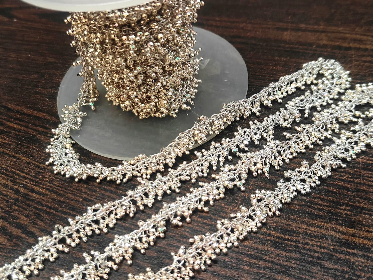 Natural Silver Pyrite Dangling Cluster Rondelle Faceted beaded chain 2mm beads Sold Per Foot