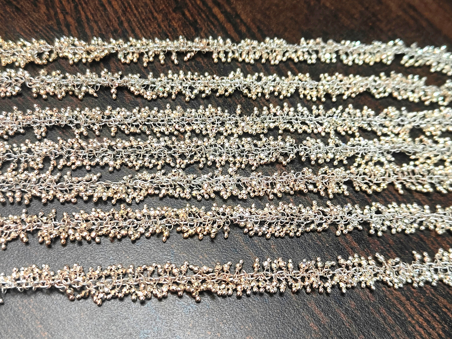 Natural Silver Pyrite Dangling Cluster Rondelle Faceted beaded chain 2mm beads Sold Per Foot