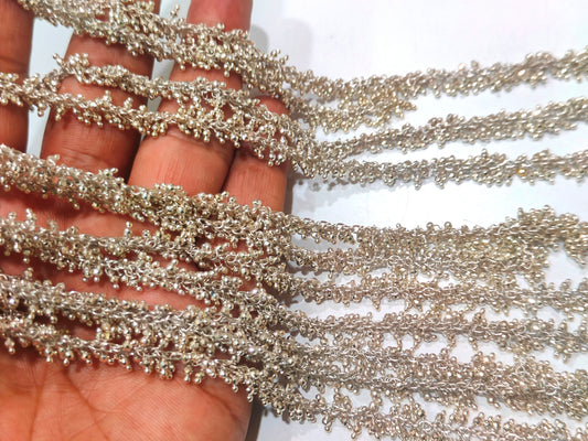 Natural Silver Pyrite Dangling Cluster Rondelle Faceted beaded chain 2mm beads Sold Per Foot