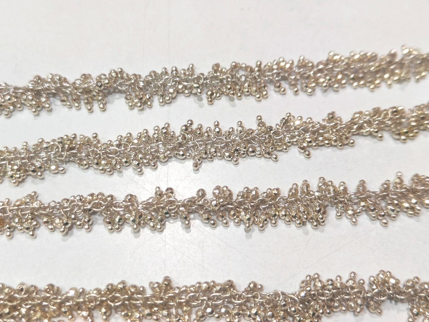 Natural Silver Pyrite Dangling Cluster Rondelle Faceted beaded chain 2mm beads Sold Per Foot