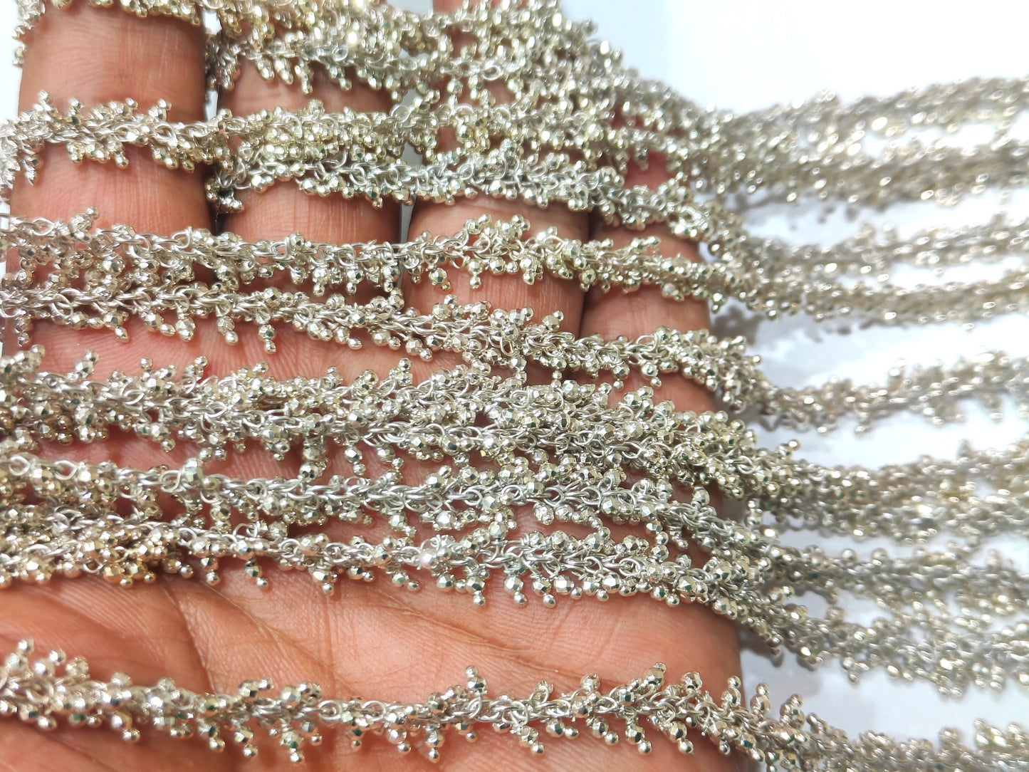 Natural Silver Pyrite Dangling Cluster Rondelle Faceted beaded chain 2mm beads Sold Per Foot