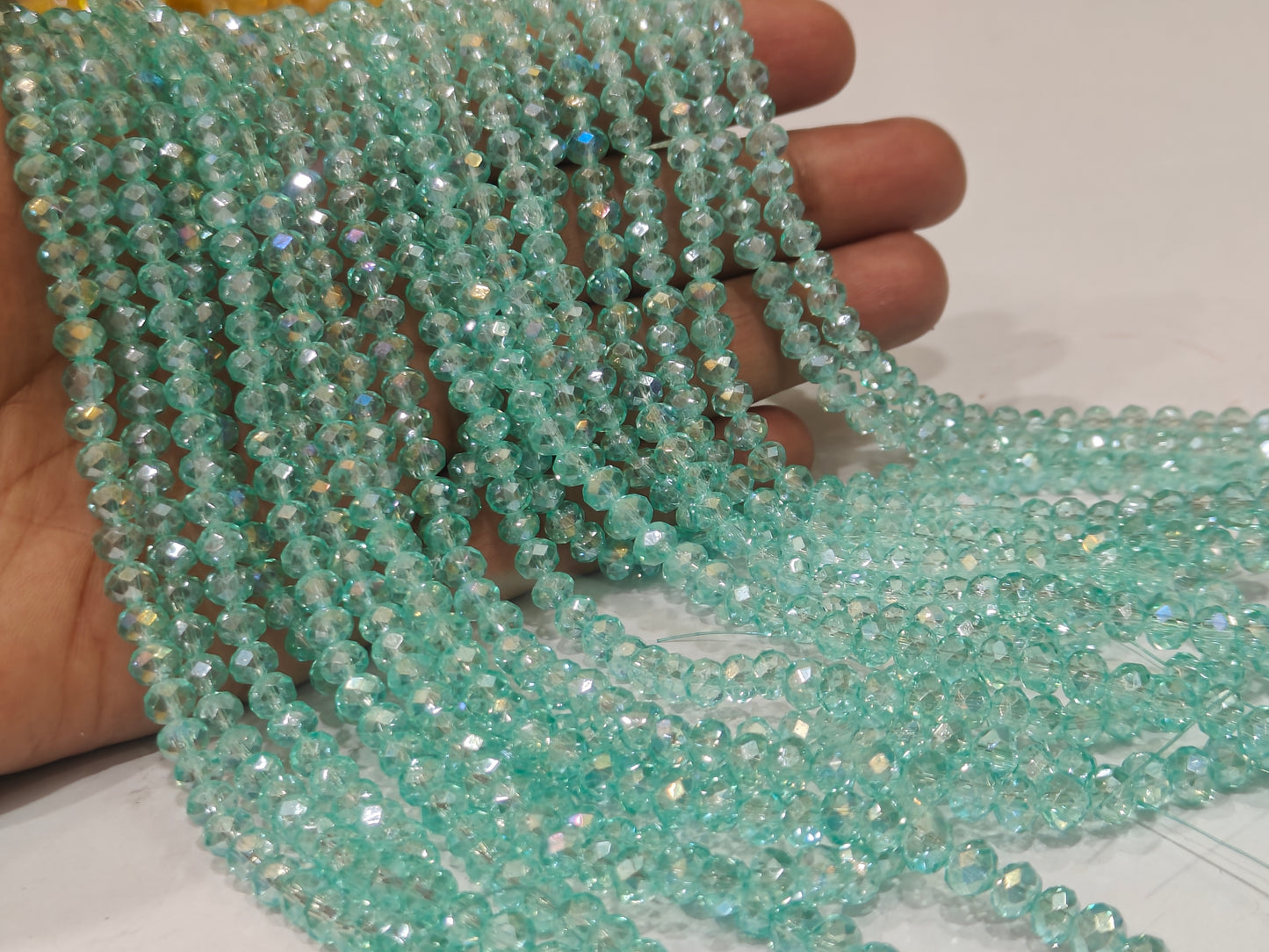 Green Amethyst Hydro Quartz AB Mystic Coated Rondelle Faceted 6mm Beads Strand 15 inches.