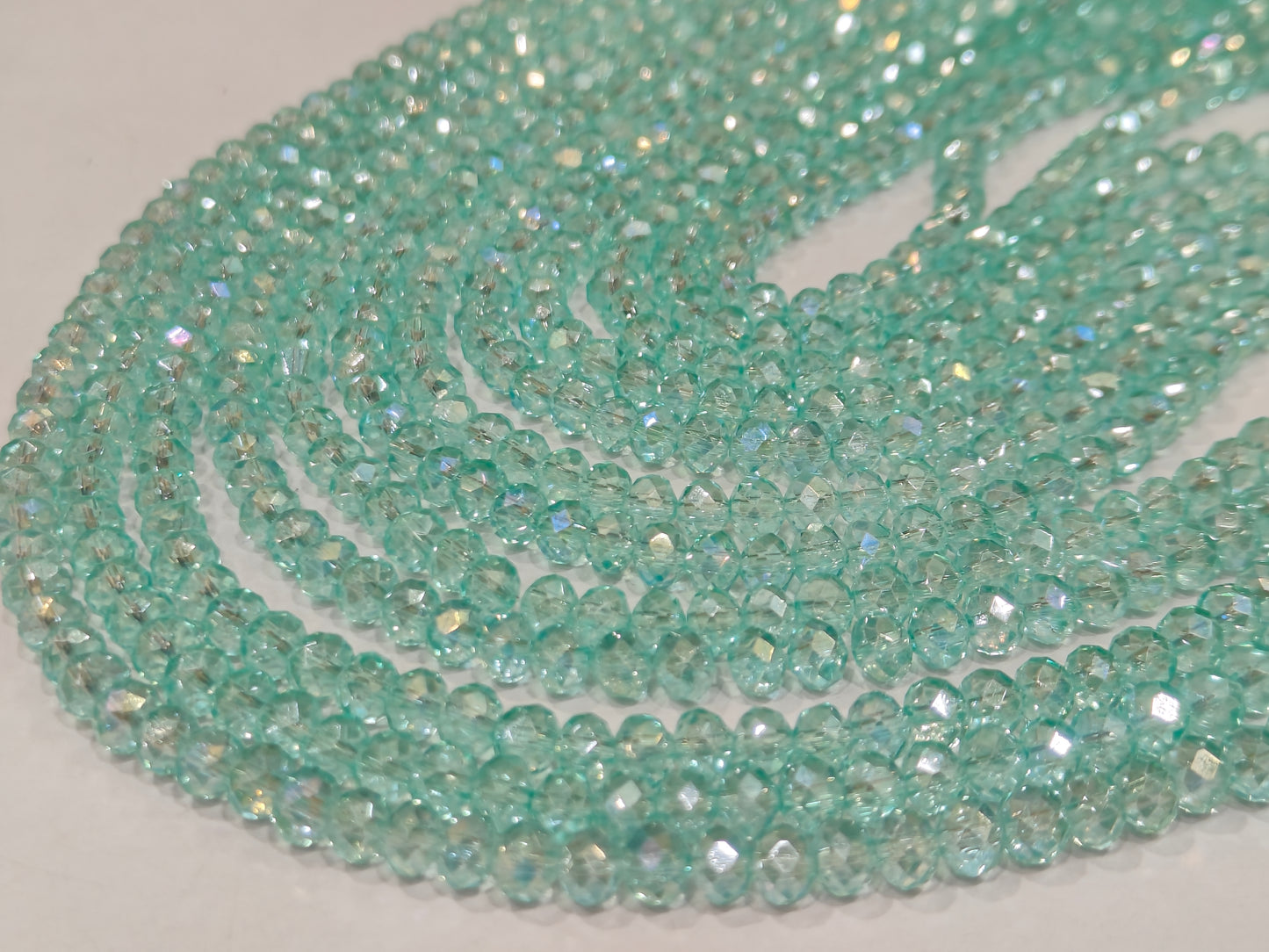Green Amethyst Hydro Quartz AB Mystic Coated Rondelle Faceted 6mm Beads Strand 15 inches.
