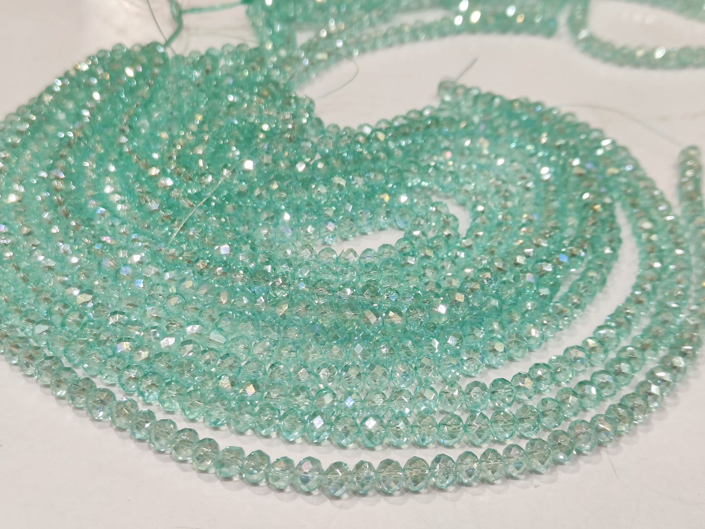 Green Amethyst Hydro Quartz AB Mystic Coated Rondelle Faceted 6mm Beads Strand 15 inches.