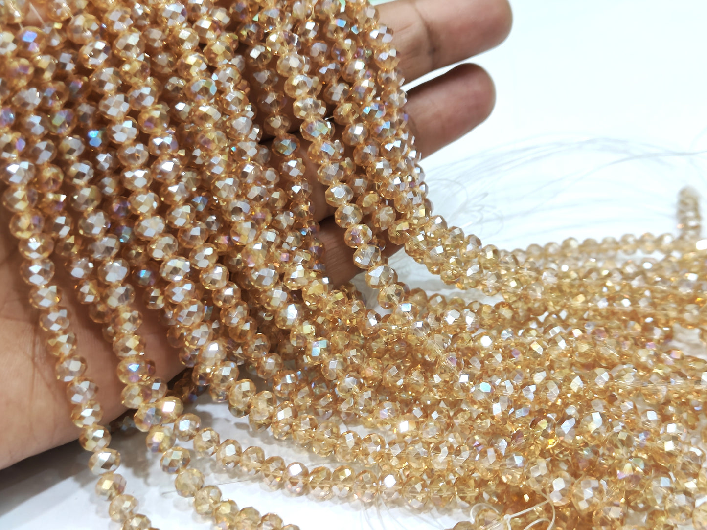 Peach Moonstone Hydro Quartz AB Mystic Coated Rondelle Faceted 6mm Beads Strand 15 inches