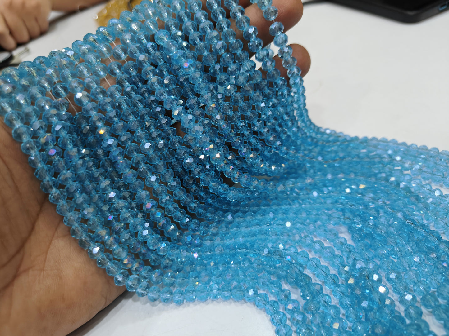 Blue Topaz Hydro Quartz AB Mystic Coated Rondelle Faceted 6mm Beads Strand 15 inches