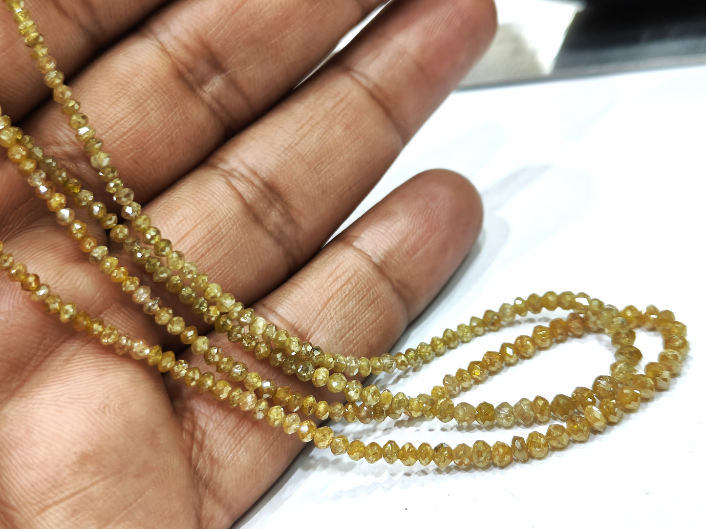 Natural Yellow Diamond Rondelle Faceted Beads Certified Diamond beads Size 1.5mm to 3mm CHOOSE LENGTH