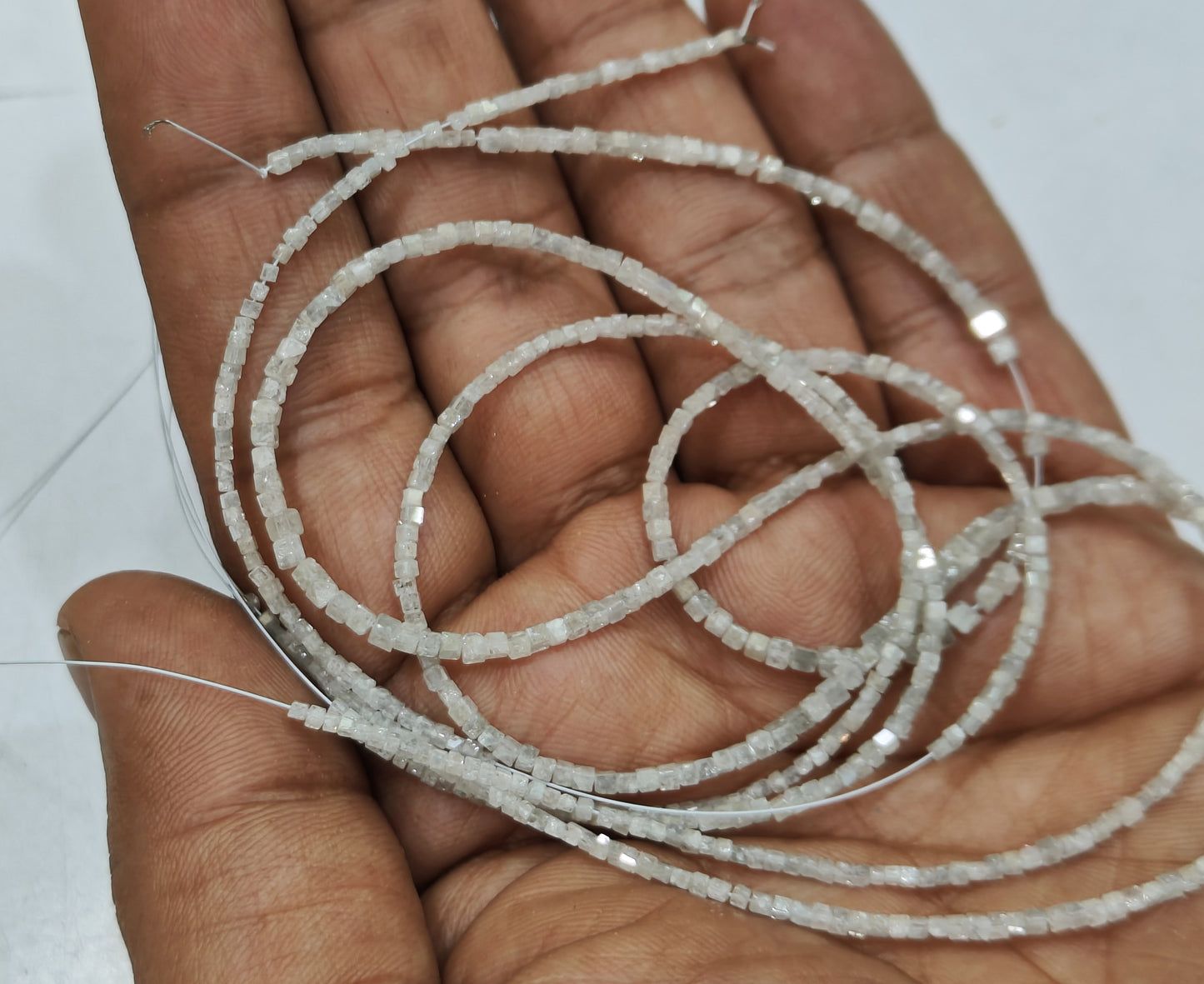 Natural Milky Ice Grey Diamond Cube Box Faceted Beads Certified Diamond beads Size 1.5mm to 2mm CHOOSE LENGTH