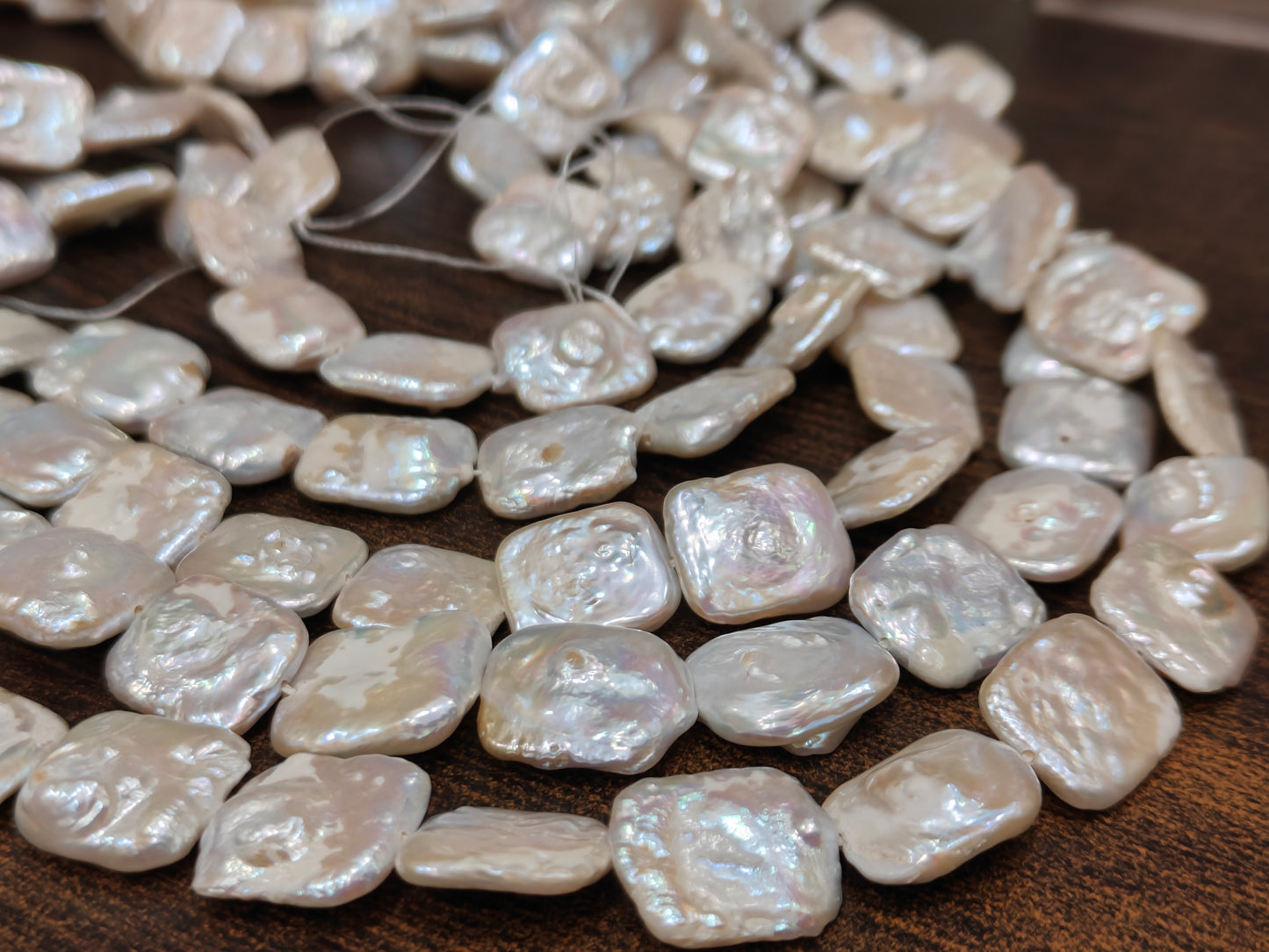 Natural Pearl Cushion Square Shape 15-16mm Beads Sold per strand 15 inches