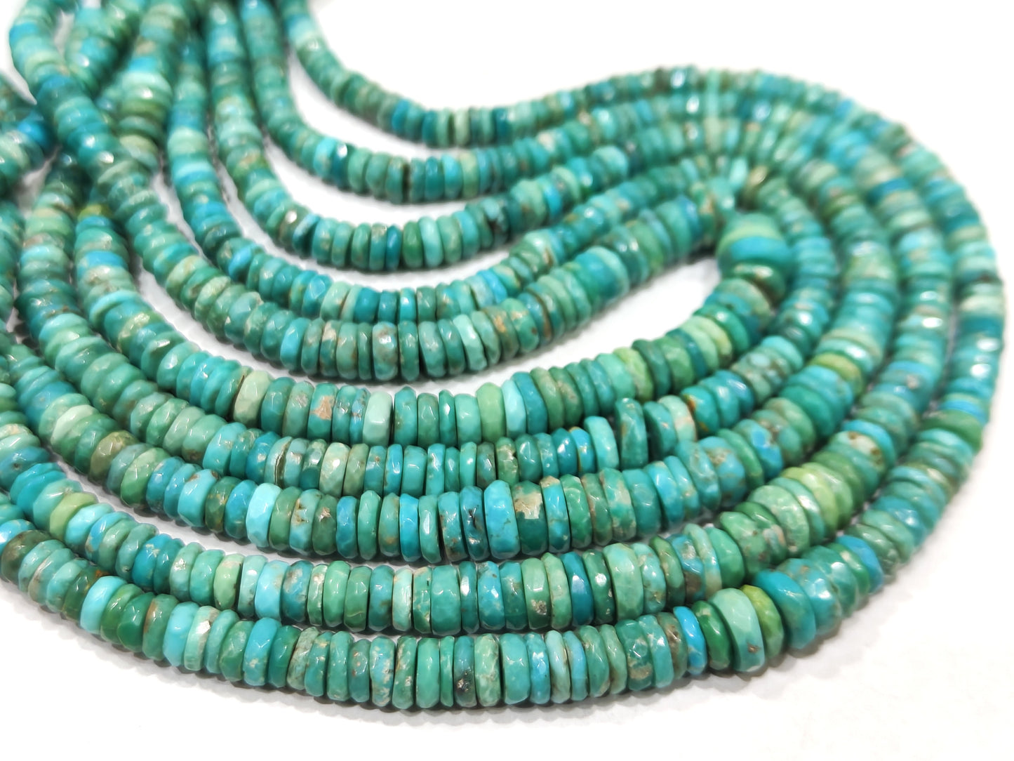 Natural Turquoise Arizona 3.5mm to 7mm Graduated size Tyre Rondelle Faceted Beads sold Per Strand 8 inches
