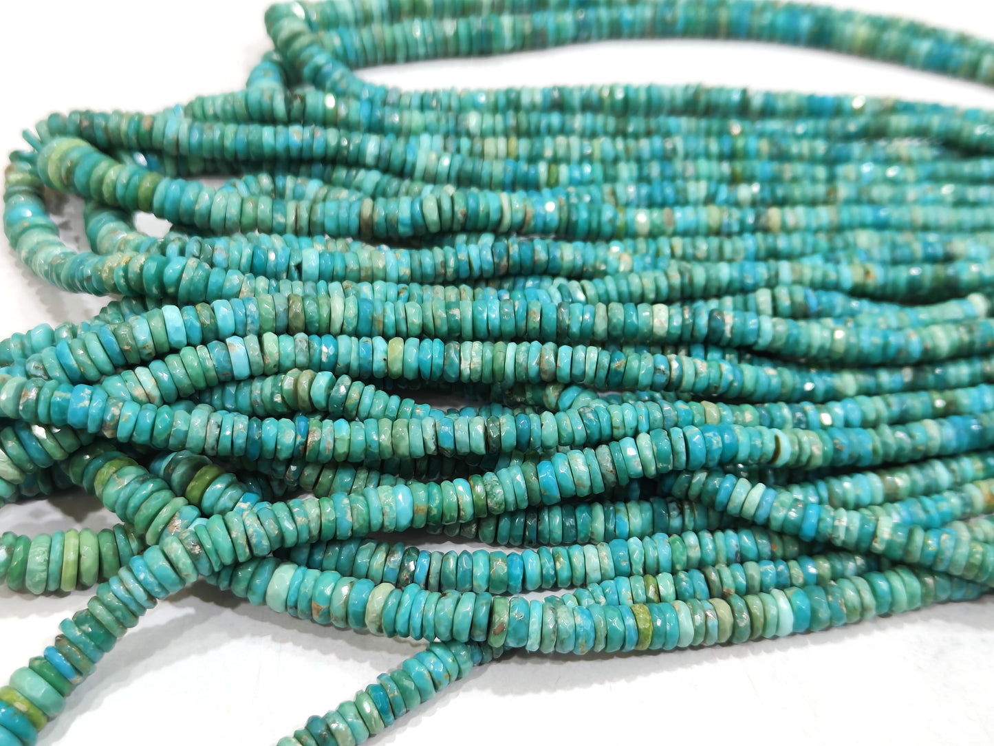 Natural Turquoise Arizona 3.5mm to 7mm Graduated size Tyre Rondelle Faceted Beads sold Per Strand 8 inches