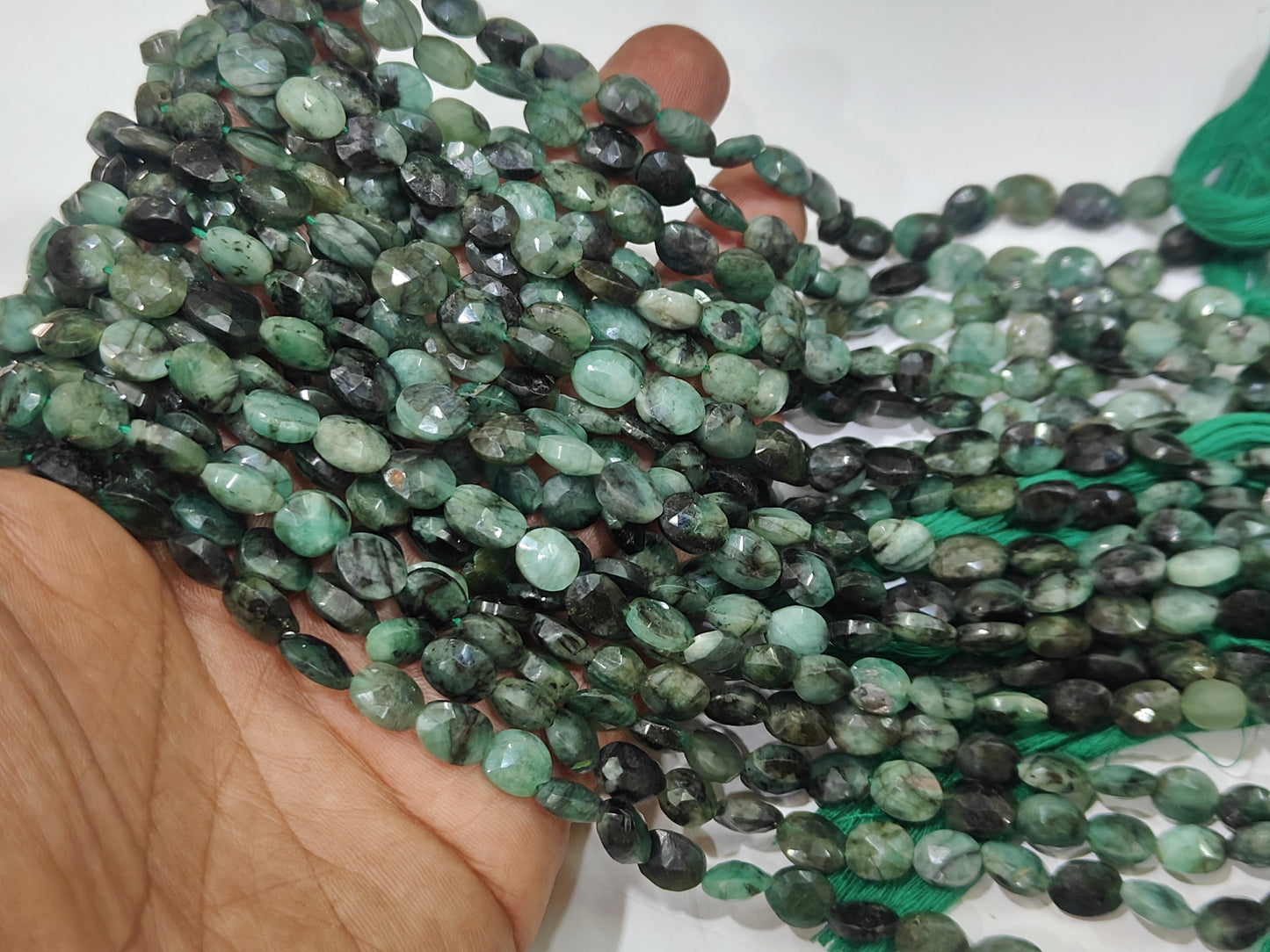 Natural Emerald Oval Faceted Briolette 8-9mm Beads Mani Shape Gemstone Beads sold per Strand 12 Inches Long