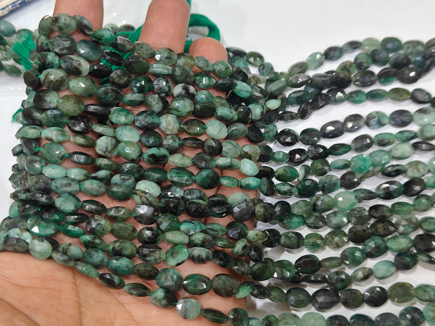 Natural Emerald Oval Faceted Briolette 8-9mm Beads Mani Shape Gemstone Beads sold per Strand 12 Inches Long