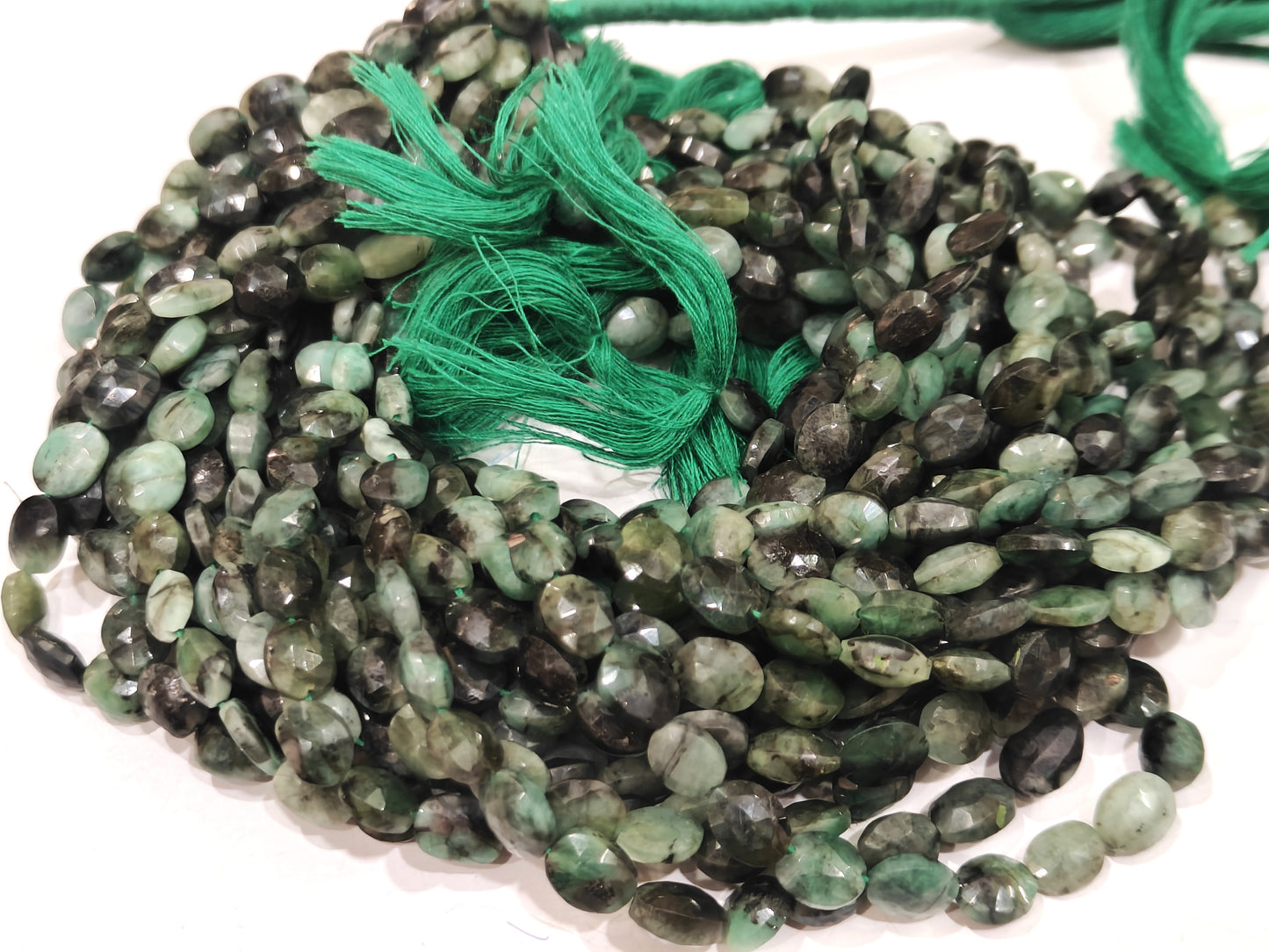 Natural Emerald Oval Faceted Briolette 8-9mm Beads Mani Shape Gemstone Beads sold per Strand 12 Inches Long