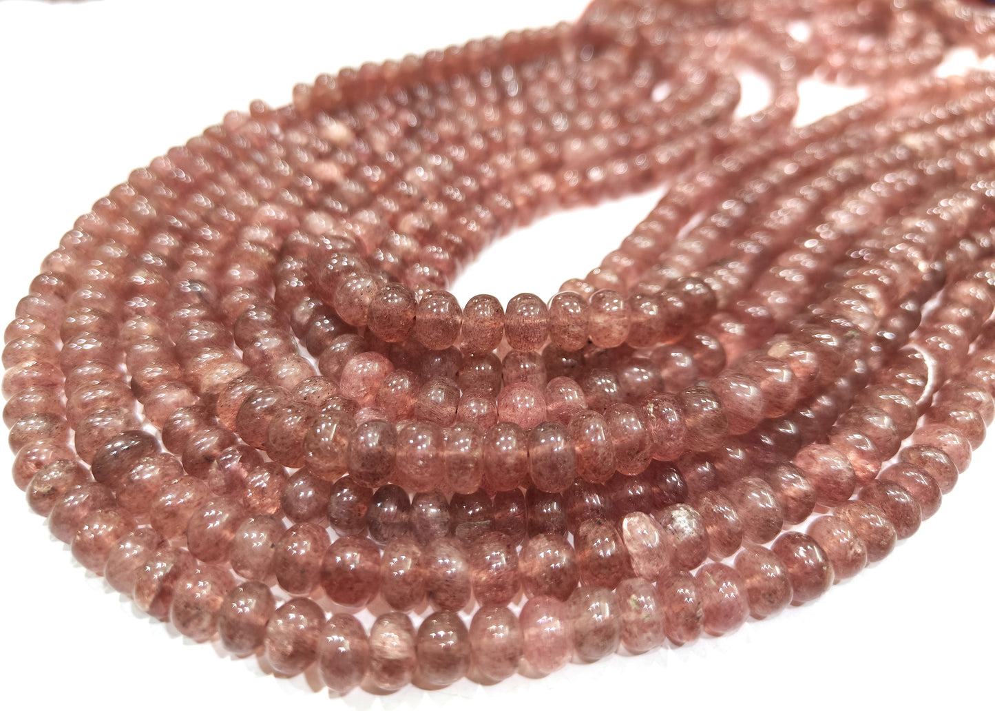 Natural Pink Strawberry Quartz 7-8mm Rondelle Plain Smooth Beads sold per strand 8 inches Long