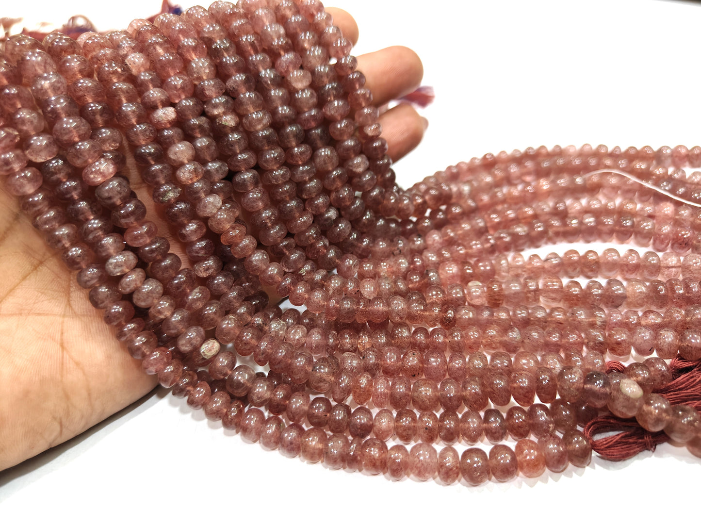 Natural Pink Strawberry Quartz 7-8mm Rondelle Plain Smooth Beads sold per strand 8 inches Long