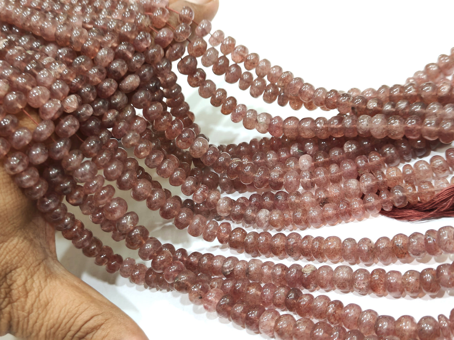 Natural Pink Strawberry Quartz 7-8mm Rondelle Plain Smooth Beads sold per strand 8 inches Long