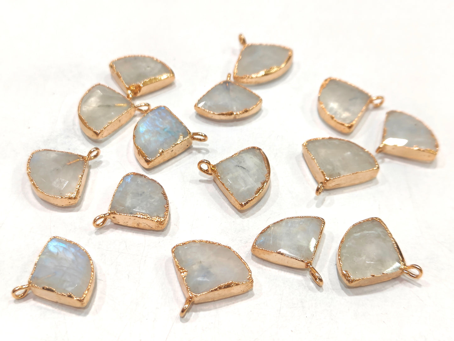 Natural White Rainbow Moonstone 18 to 20mm Bezel connector charms Sold Per Piece