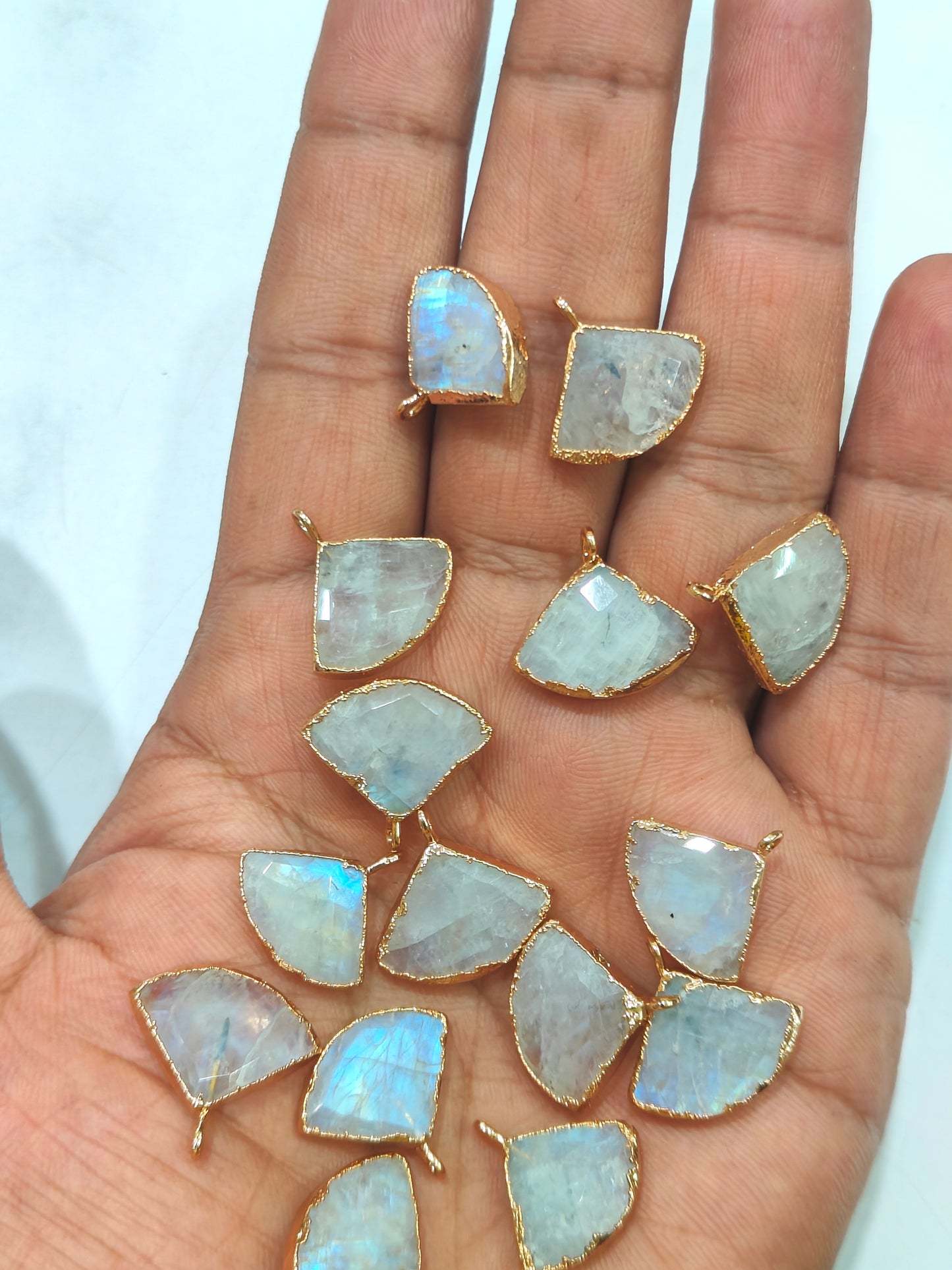 Natural White Rainbow Moonstone 18 to 20mm Bezel connector charms Sold Per Piece
