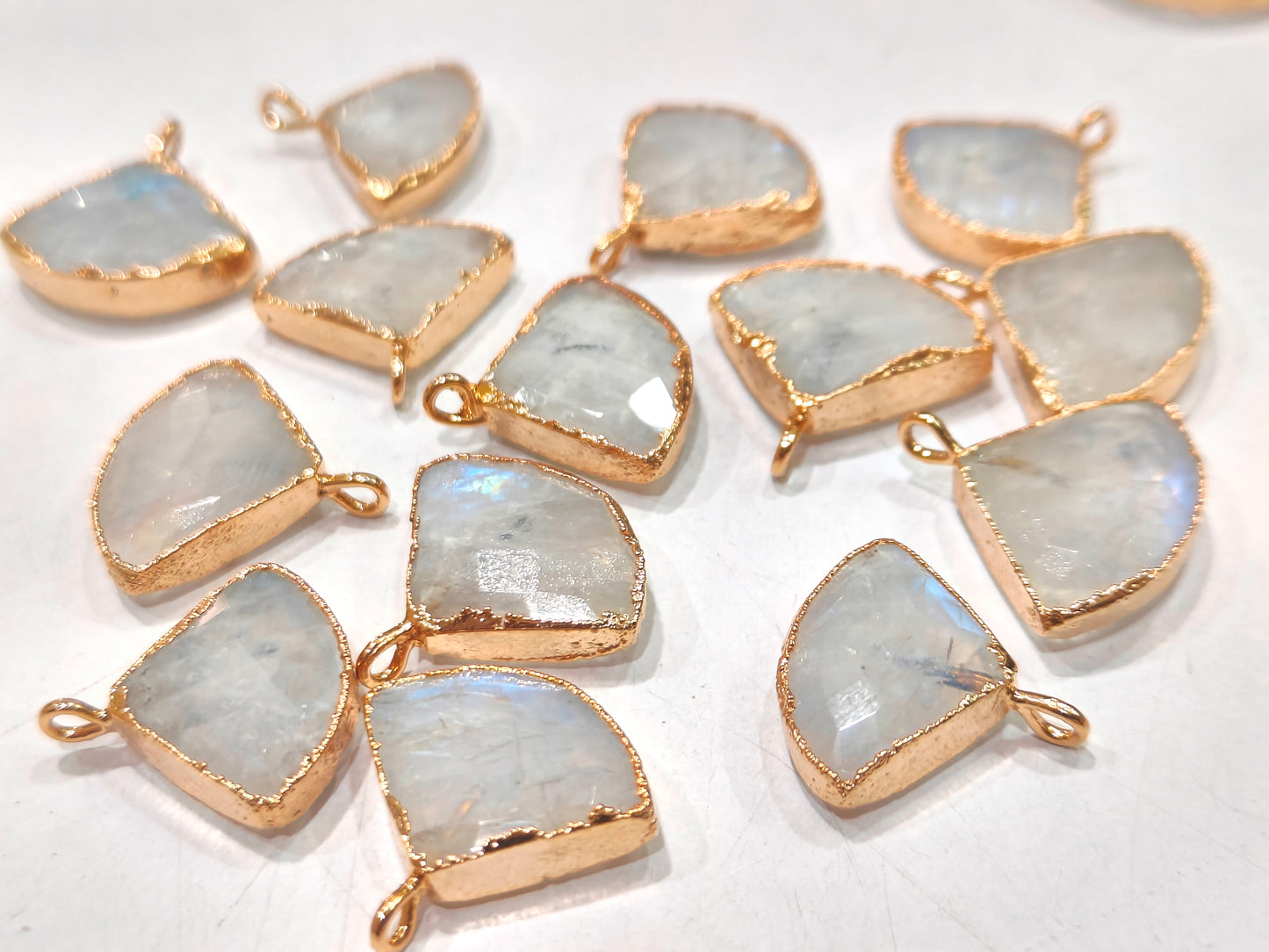 Natural White Rainbow Moonstone 18 to 20mm Bezel connector charms Sold Per Piece