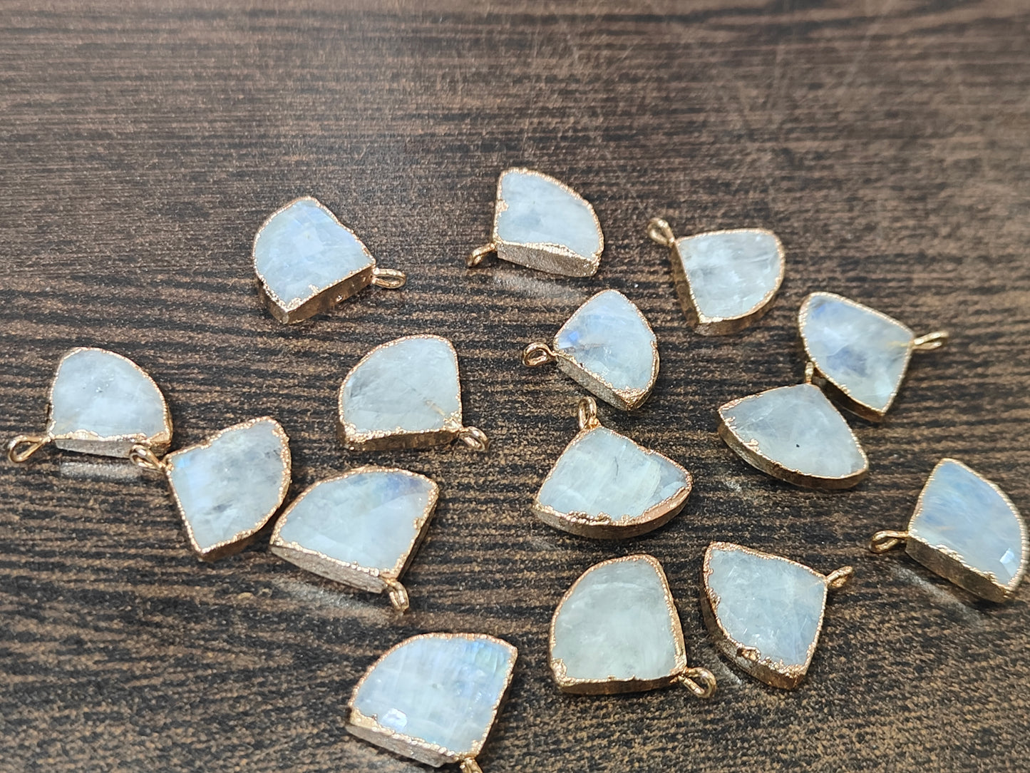Natural White Rainbow Moonstone 18 to 20mm Bezel connector charms Sold Per Piece