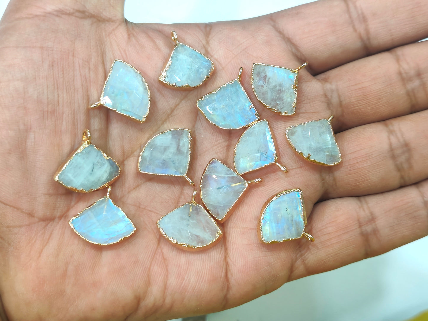 Natural White Rainbow Moonstone 18 to 20mm Bezel connector charms Sold Per Piece