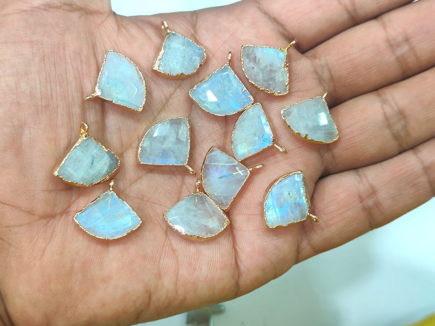 Natural White Rainbow Moonstone 18 to 20mm Bezel connector charms Sold Per Piece