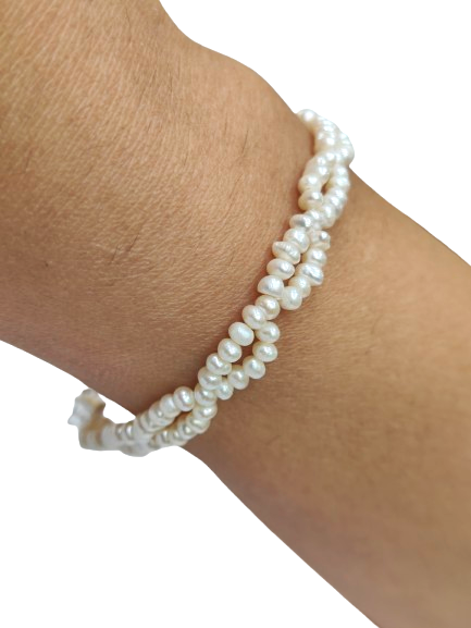 Natural Pearl Knotted 3mm Beads Double Layered Necklace & Bracelet
