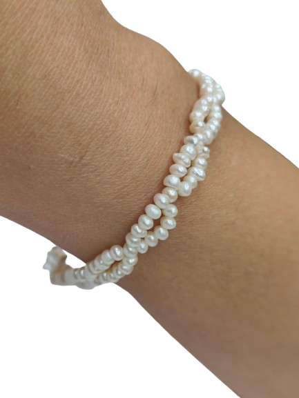 Natural Pearl Knotted 3mm Beads Double Layered Necklace & Bracelet