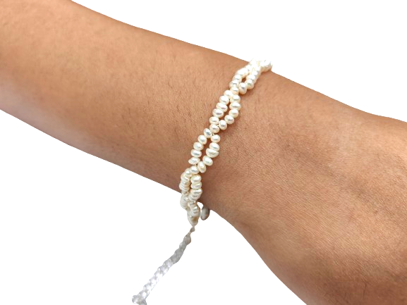 Natural Pearl Knotted 3mm Beads Double Layered Necklace & Bracelet