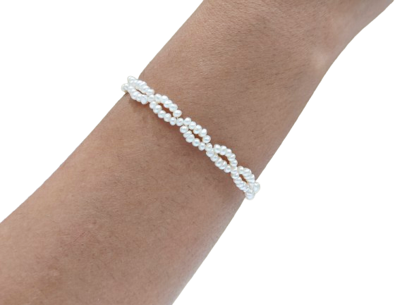 Natural Pearl Knotted 3mm Beads Double Layered Necklace & Bracelet
