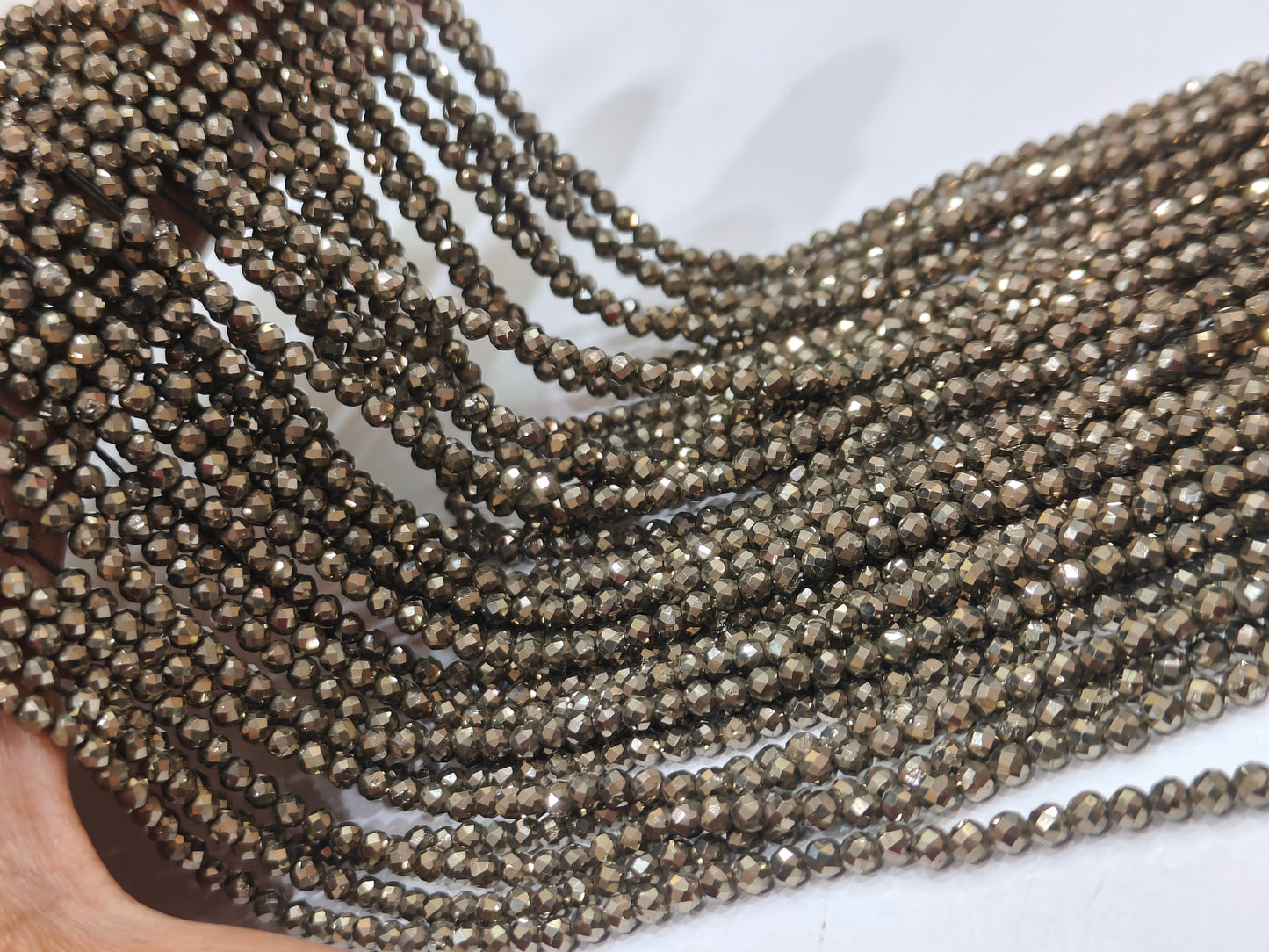 Natural Pyrite Round Faceted 3mm Beads Sold Per Strand 12.5 inch long Beads