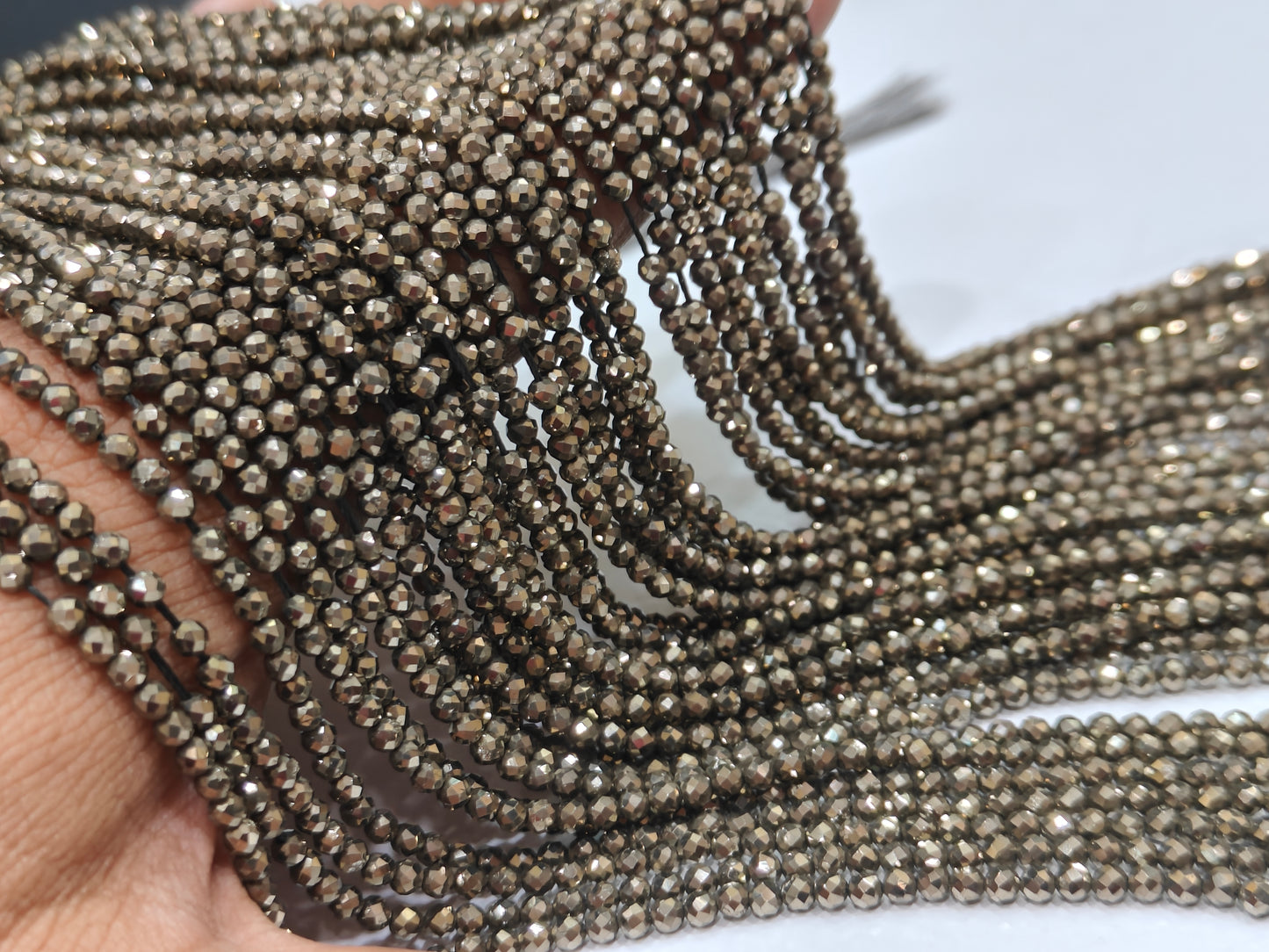 Natural Pyrite Round Faceted 3mm Beads Sold Per Strand 12.5 inch long Beads