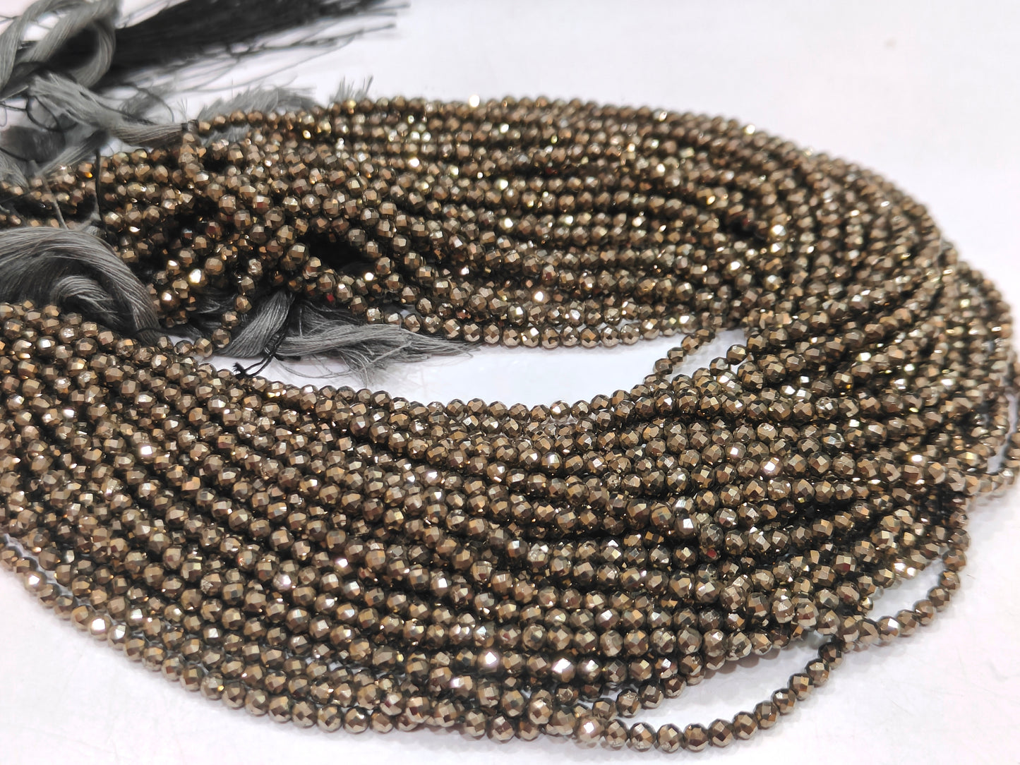 Natural Pyrite Round Faceted 3mm Beads Sold Per Strand 12.5 inch long Beads