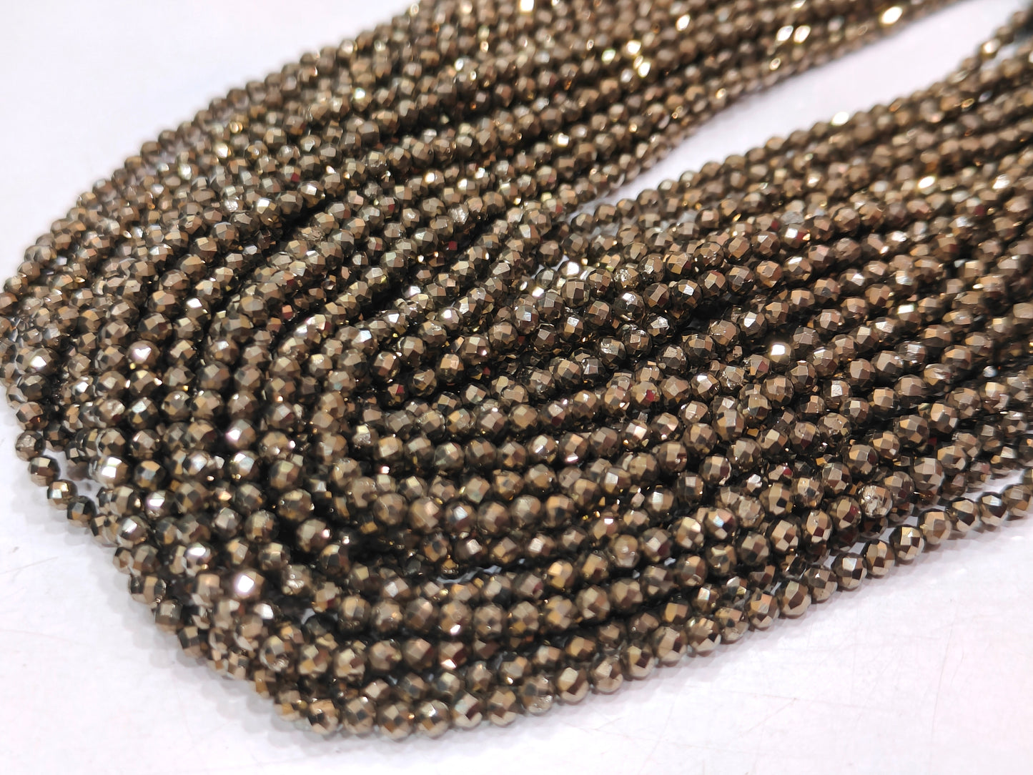 Natural Pyrite Round Faceted 3mm Beads Sold Per Strand 12.5 inch long Beads