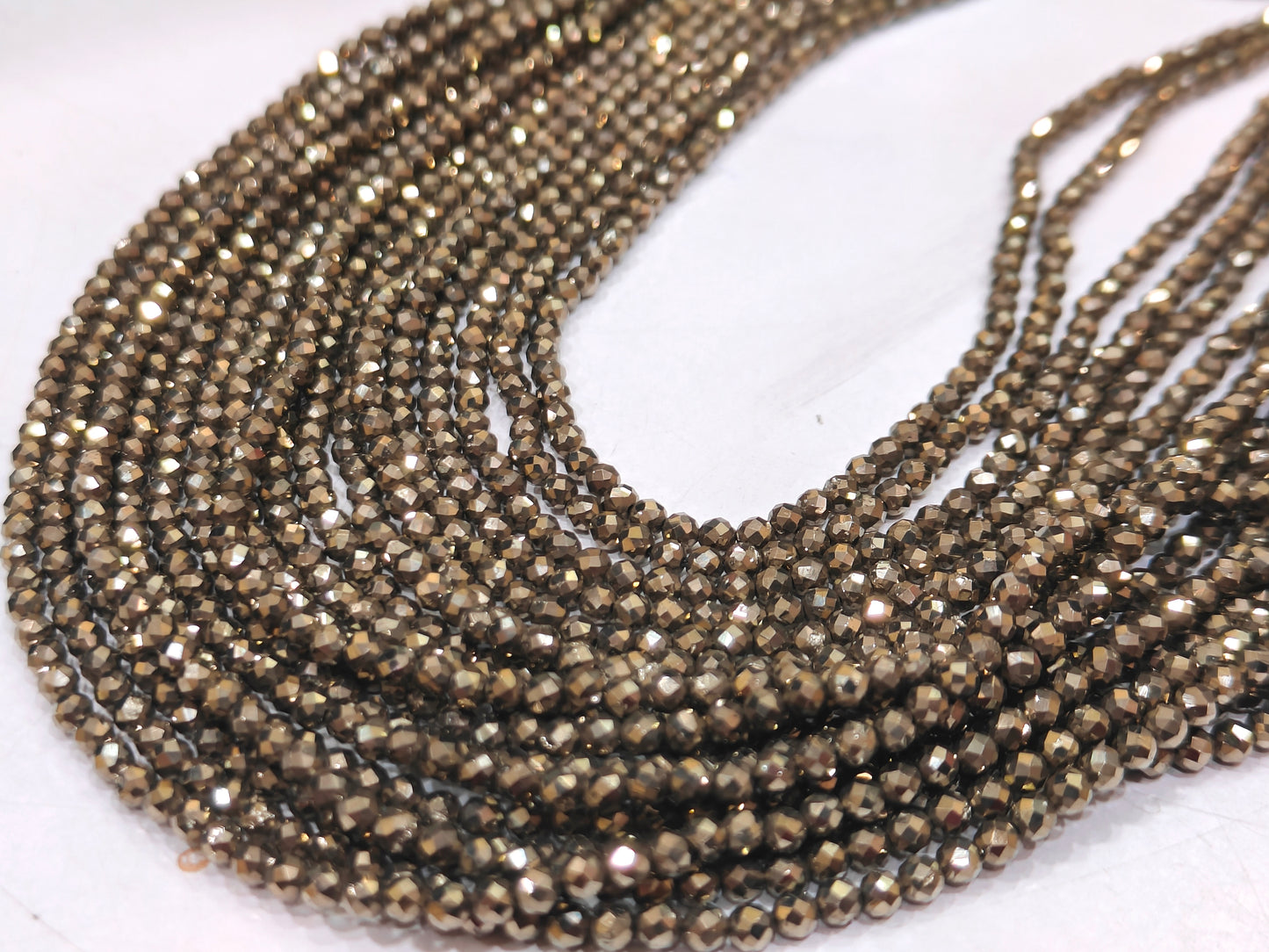 Natural Pyrite Round Faceted 3mm Beads Sold Per Strand 12.5 inch long Beads