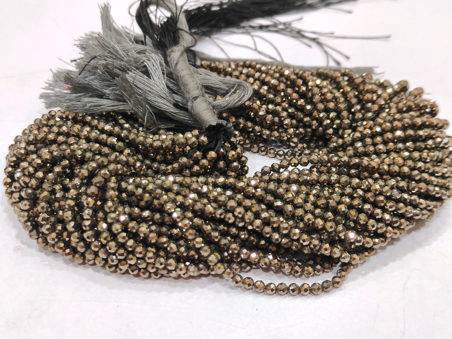 Natural Pyrite Round Faceted 3mm Beads Sold Per Strand 12.5 inch long Beads