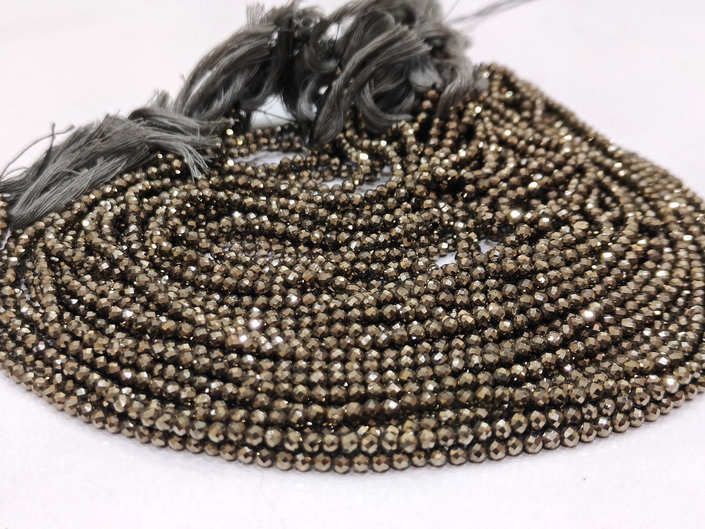 Natural Pyrite Round Faceted 3mm Beads Sold Per Strand 12.5 inch long Beads