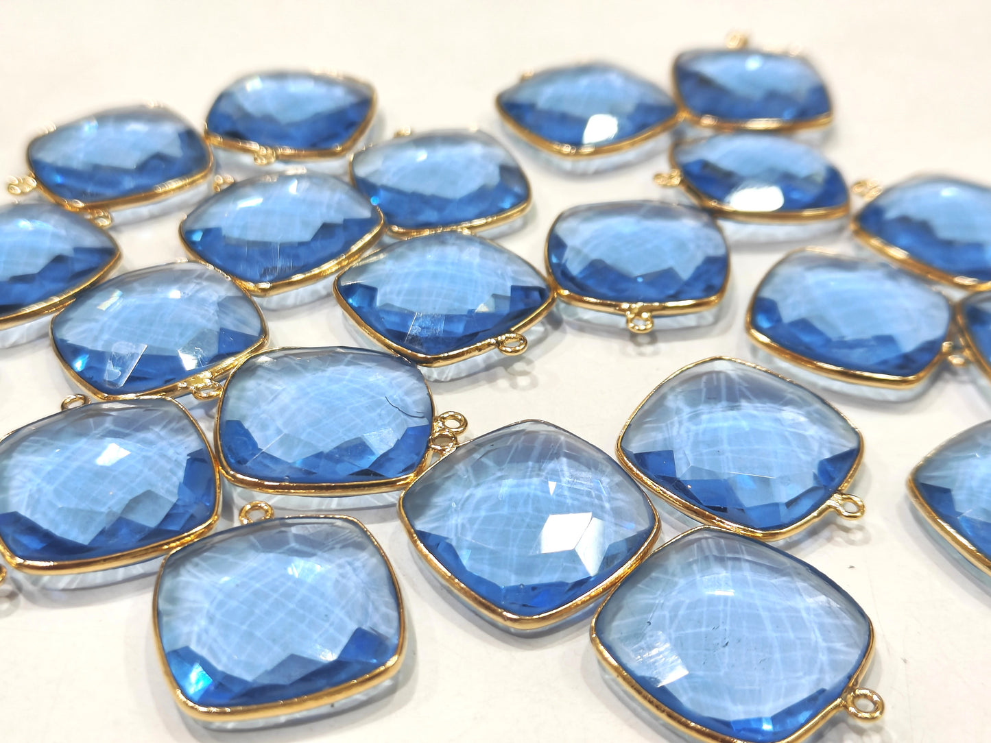 Tanzanite Quartz Cushion Shape 21mm Briolette Connectors Hydro Quartz Single Loop Bezel Charms Choose Plating