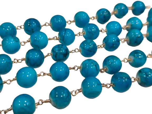 Turquoise Plain Smooth Round Shape 10 mm Rosary Chain Sold Per Foot