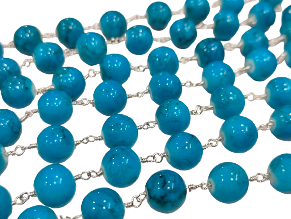Turquoise Plain Smooth Round Shape 10 mm Rosary Chain Sold Per Foot