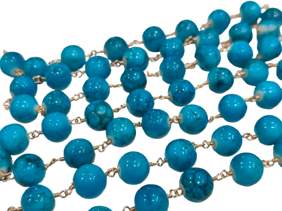 Turquoise Plain Smooth Round Shape 10 mm Rosary Chain Sold Per Foot