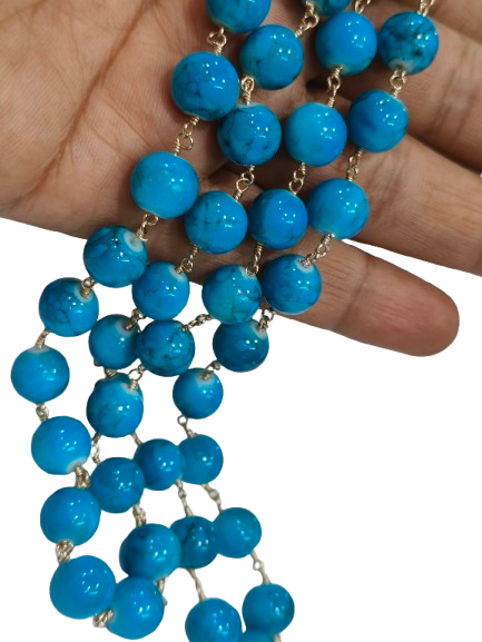 Turquoise Plain Smooth Round Shape 10 mm Rosary Chain Sold Per Foot