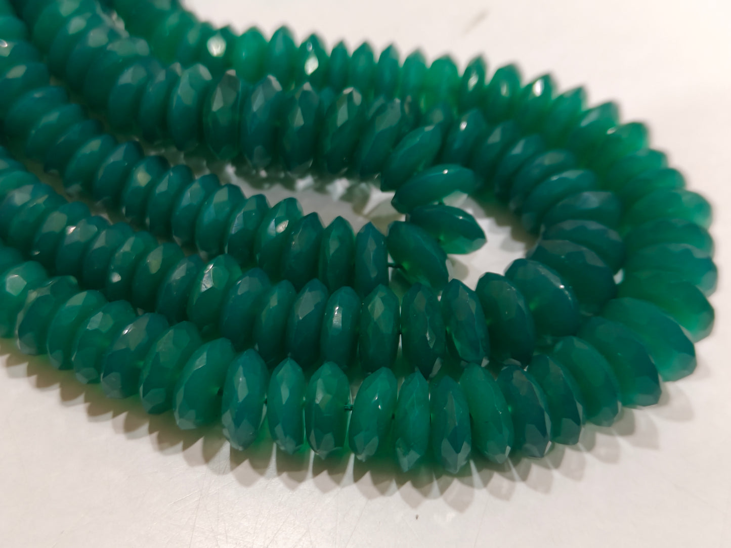 Natural Green Onyx German Cut Rondelle Faceted 7 to 12mm Beads sold per Strand 8 inches